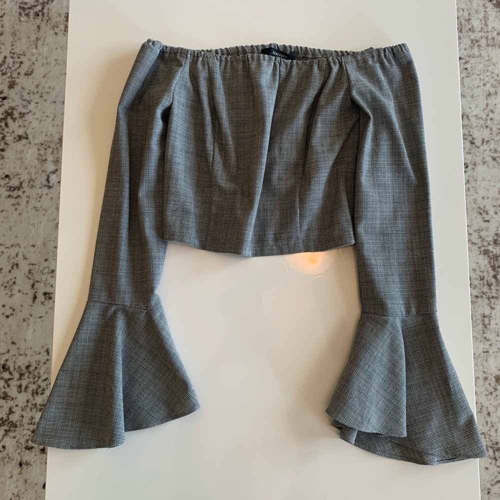 Off the shoulder plaid gray top
